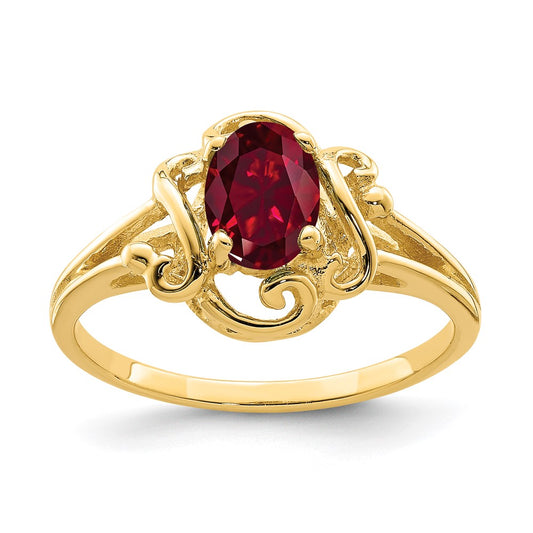 14K Yellow Gold 7x5mm Oval Created Ruby ring