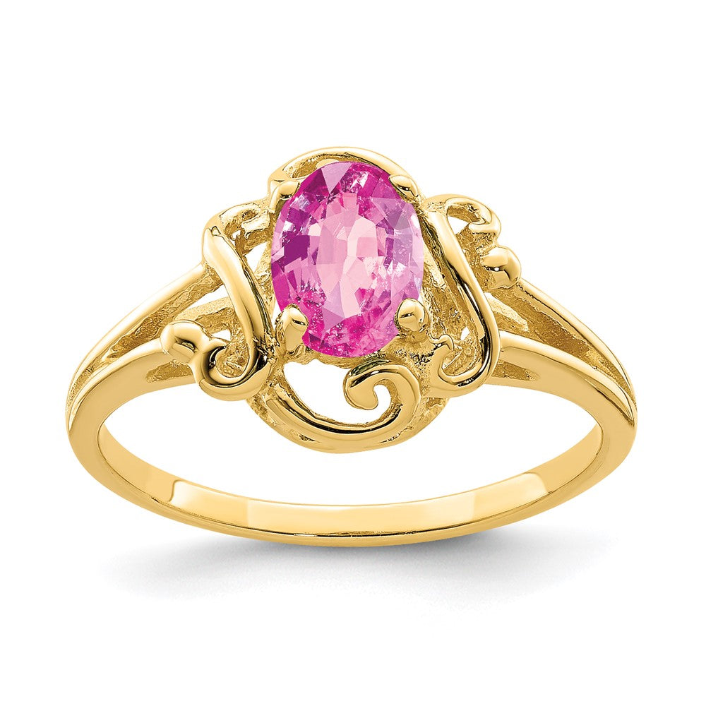 14K Yellow Gold 7x5mm Oval Pink Sapphire ring