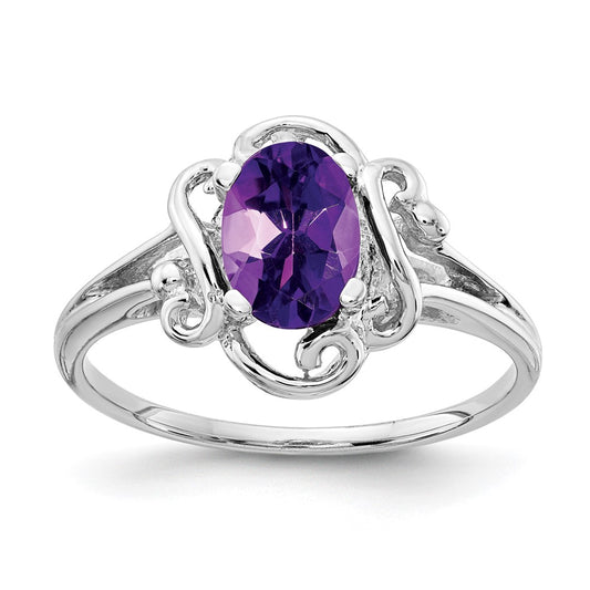 14k White Gold 7x5mm Oval Amethyst Checker ring