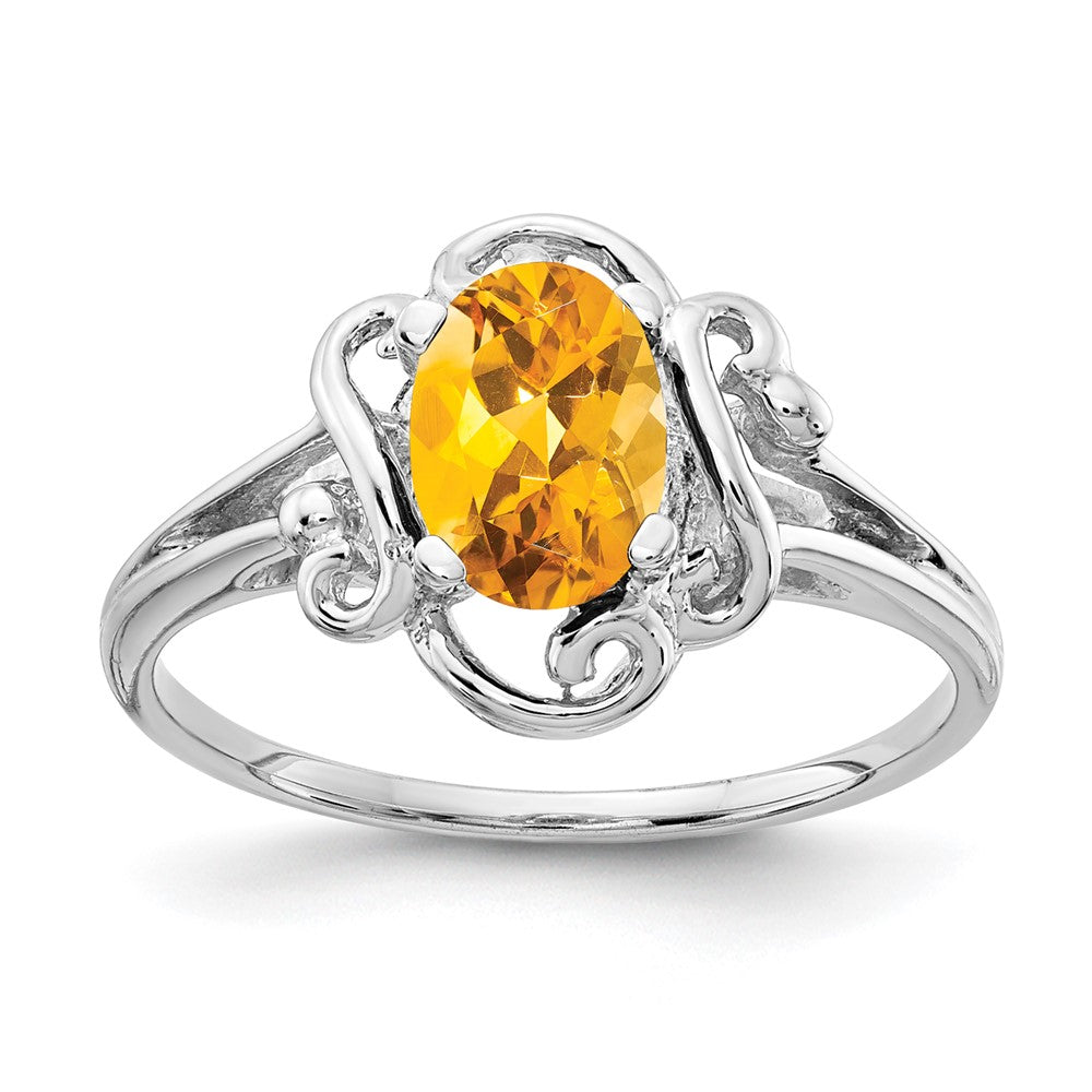 Solid 14k White Gold 7x5mm Oval Simulated Citrine Ring