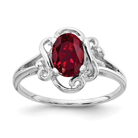 14k White Gold 7x5mm Oval Created Ruby ring