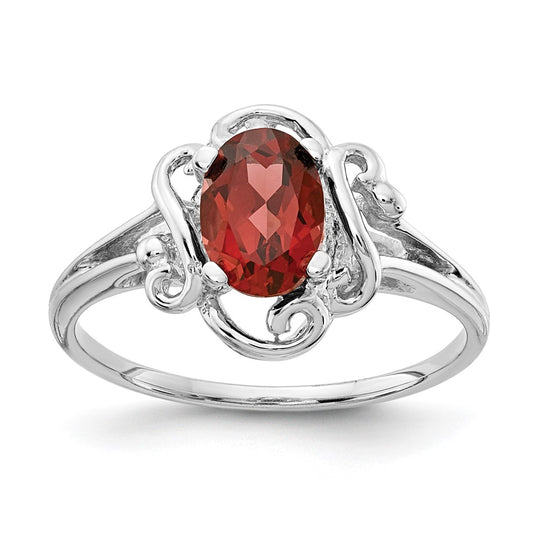 14k White Gold 7x5mm Oval Garnet Checker ring