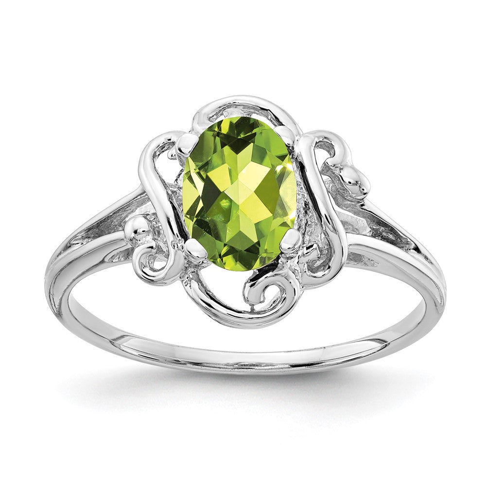 Solid 14k White Gold 7x5mm Oval Simulated Peridot Ring