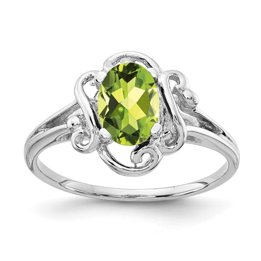 14k White Gold 7x5mm Oval Peridot Checker ring