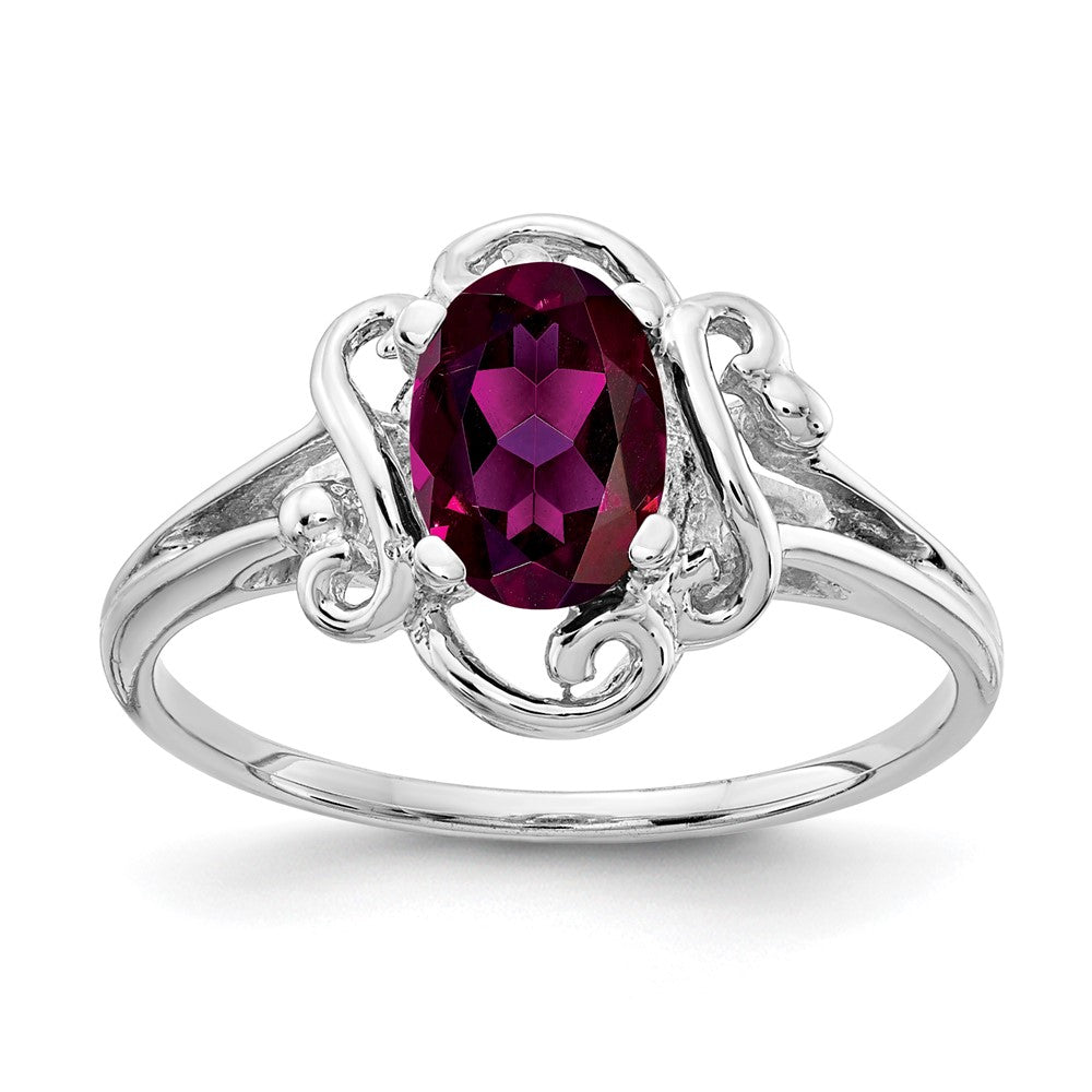 14k White Gold 7x5mm Oval Rhodolite Garnet ring