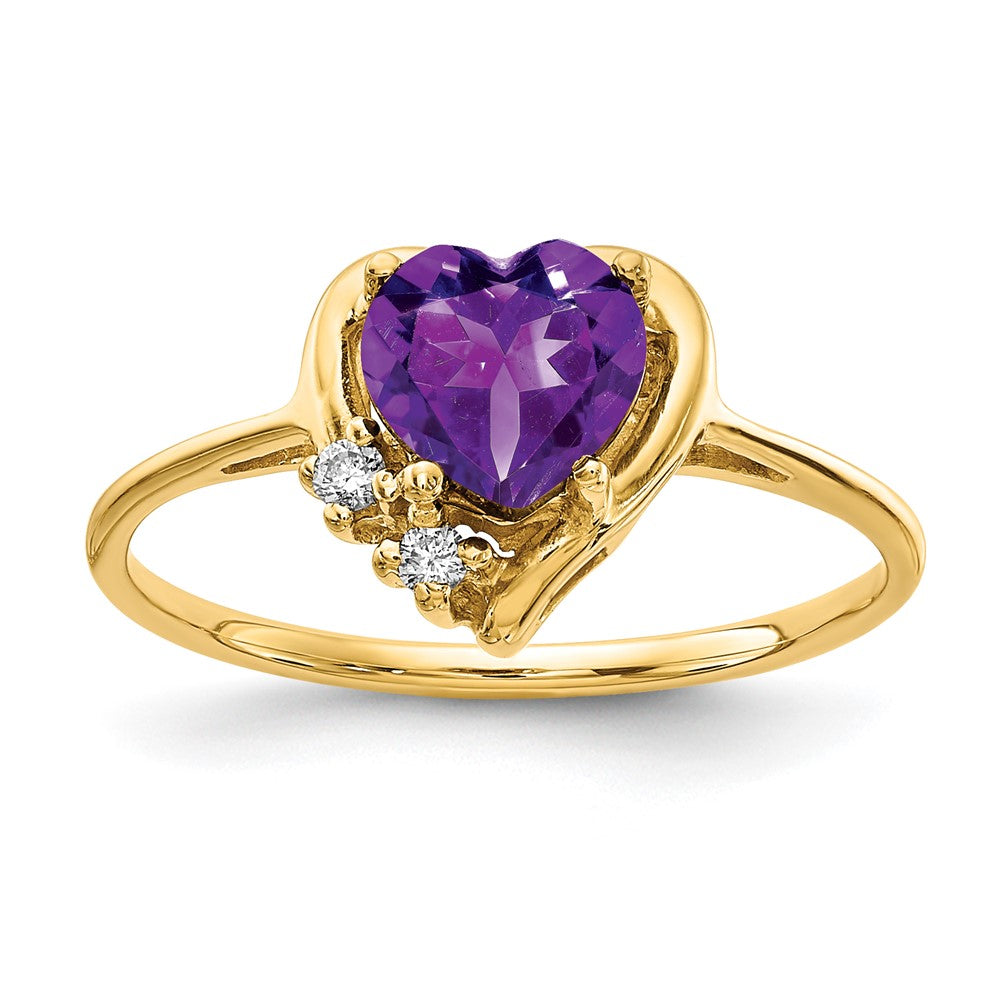 14K Yellow Gold 6mm Heart Amethyst A Real Diamond ring