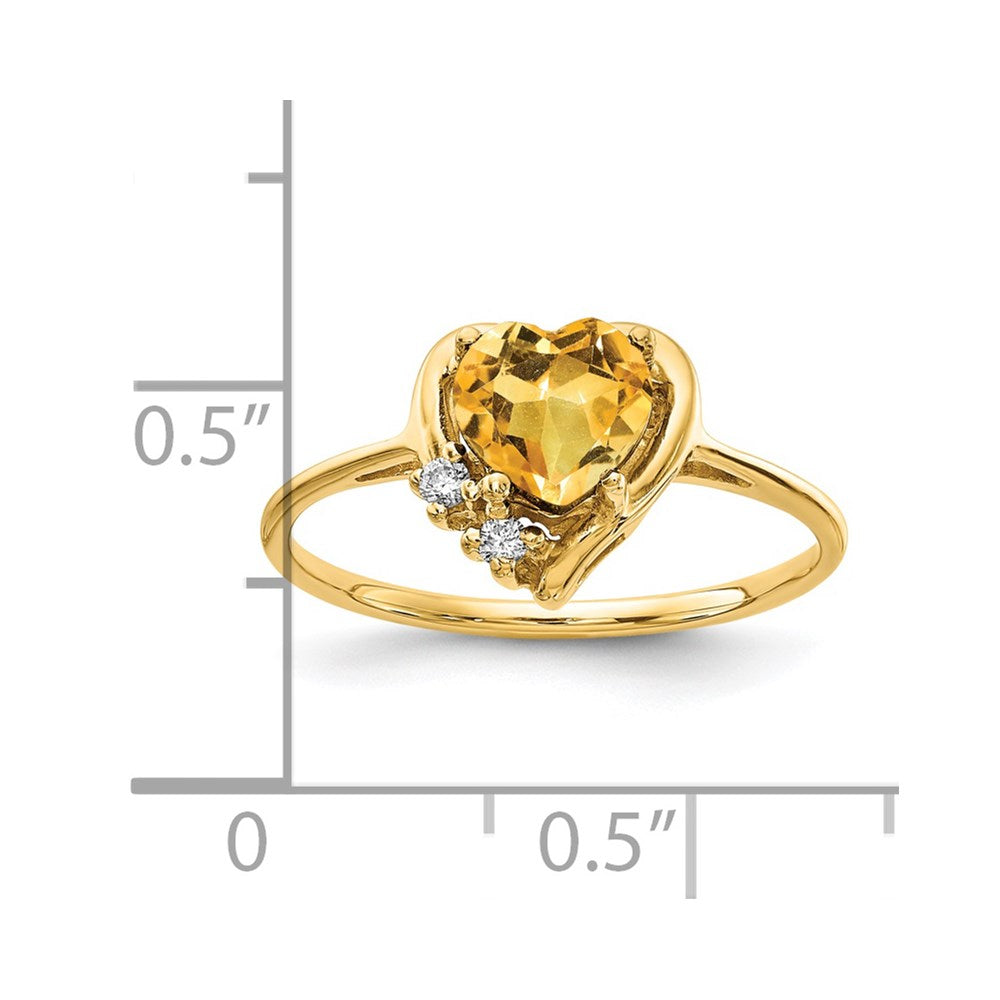 14k Yellow Gold 6mm Heart Citrine AA Diamond ring