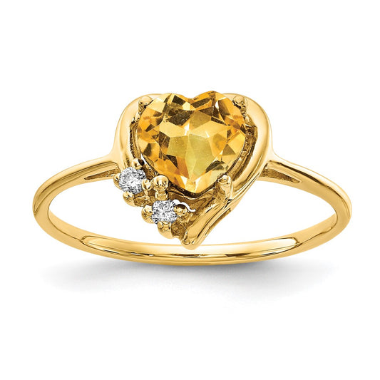 14k Yellow Gold 6mm Heart Citrine AAA Diamond ring