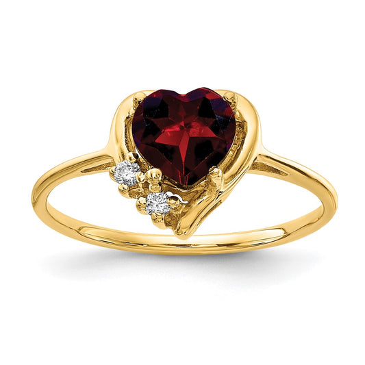 14k Yellow Gold 6mm Heart Garnet AAA Diamond ring