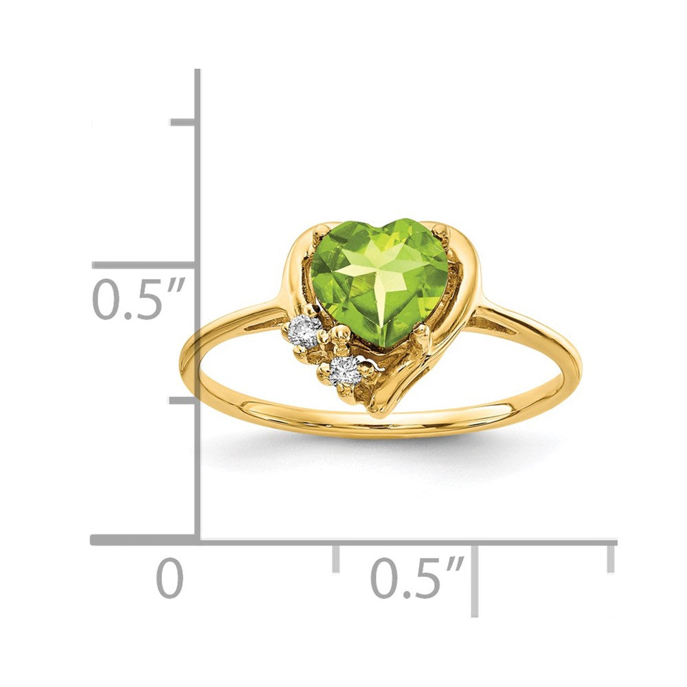 14k Yellow Gold 6mm Heart Peridot AAA Diamond ring