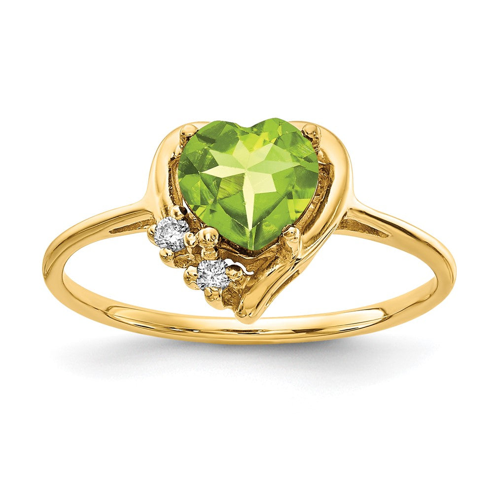 14k Yellow Gold 6mm Heart Peridot AAA Diamond ring