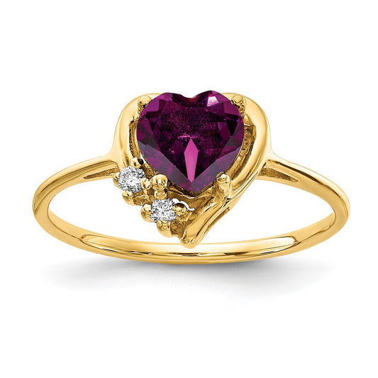 14k Yellow Gold 6mm Heart Rhodolite Garnet VS Diamond ring