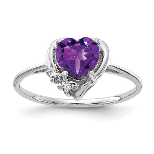 Solid 14k White Gold 6mm Heart Simulated Amethyst AA CZ Ring