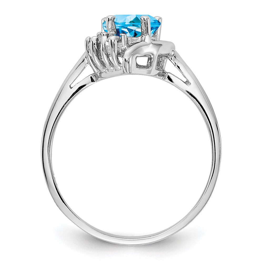 14k White Gold 6mm Heart Blue Topaz VS Diamond ring