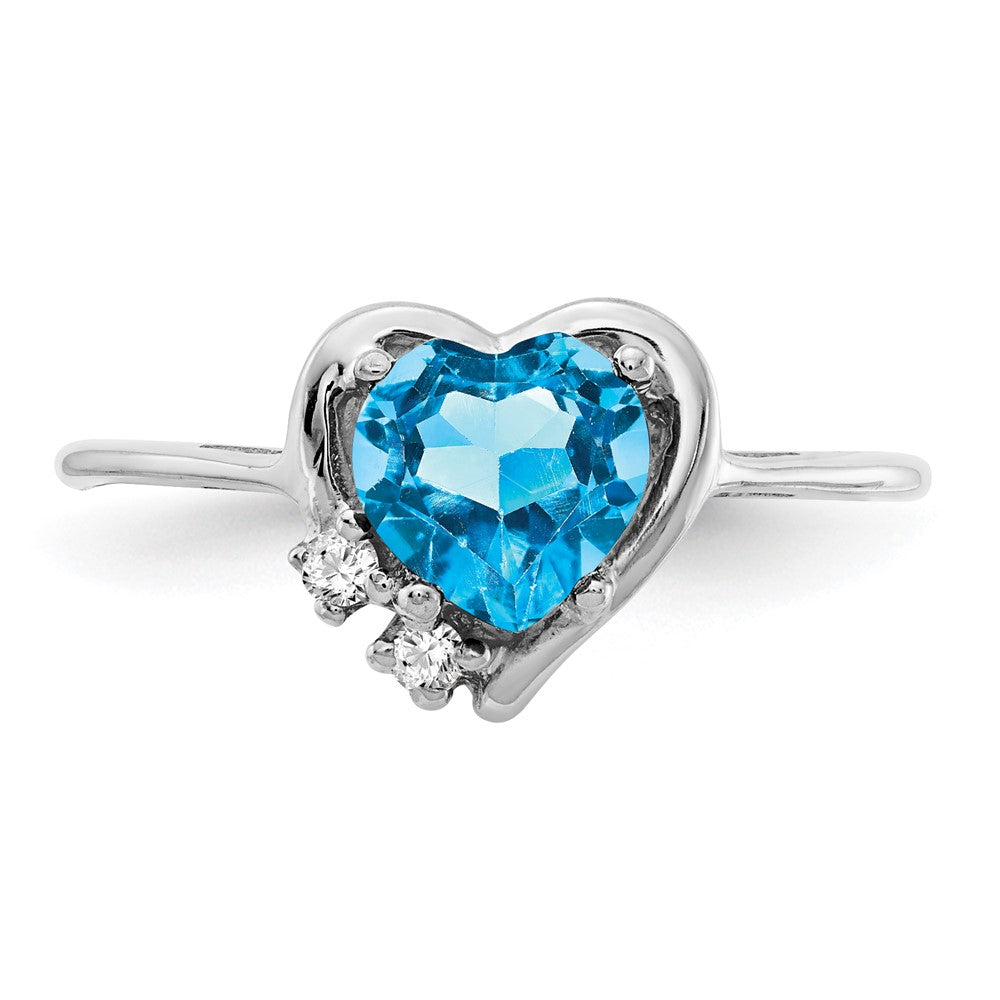 14k White Gold 6mm Heart Blue Topaz VS Diamond ring