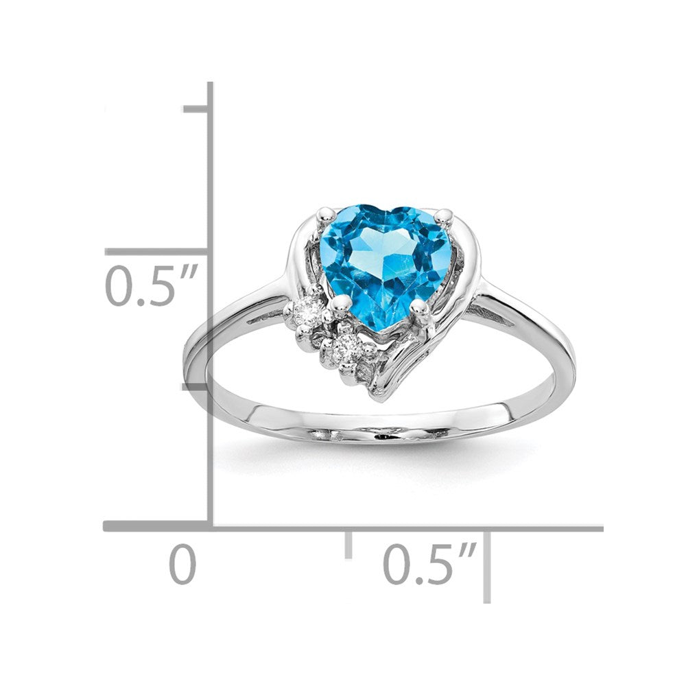 14k White Gold 6mm Heart Blue Topaz VS Diamond ring