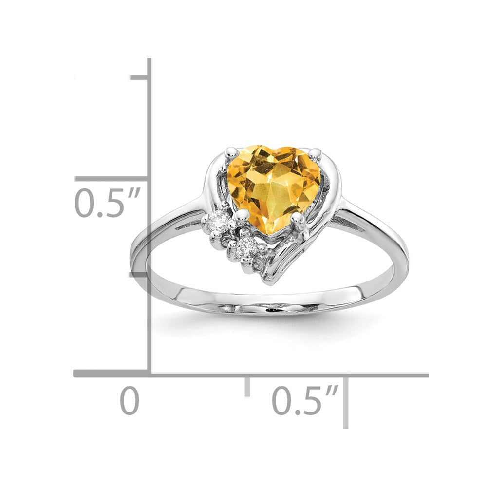 14k White Gold 6mm Heart Citrine AA Diamond ring