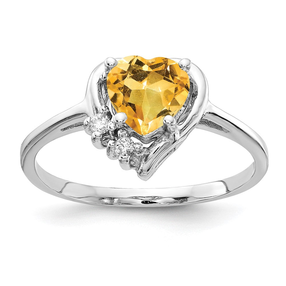 14k White Gold 6mm Heart Citrine AAA Diamond ring