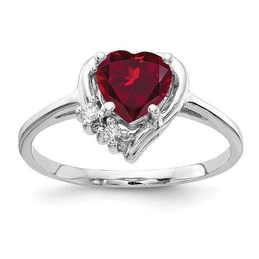 14k White Gold 6mm Heart Created Ruby A Real Diamond ring