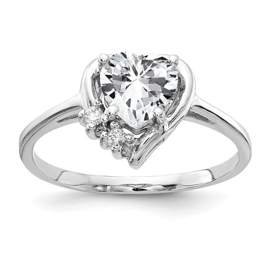 14k White Gold 6mm Heart Cubic Zirconia A Diamond ring