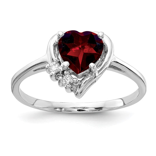 14k White Gold 6mm Heart Garnet AAA Diamond ring