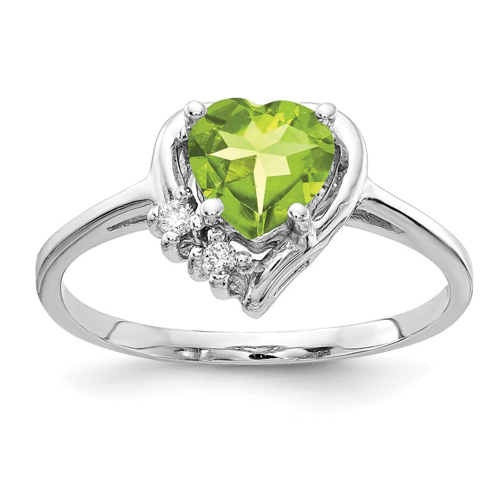 Solid 14k White Gold 6mm Heart Simulated Peridot AA CZ Ring