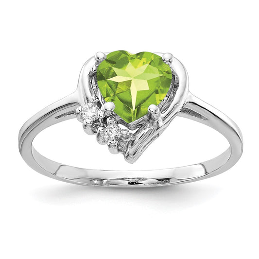 Solid 14k White Gold 6mm Heart Simulated Peridot AA CZ Ring