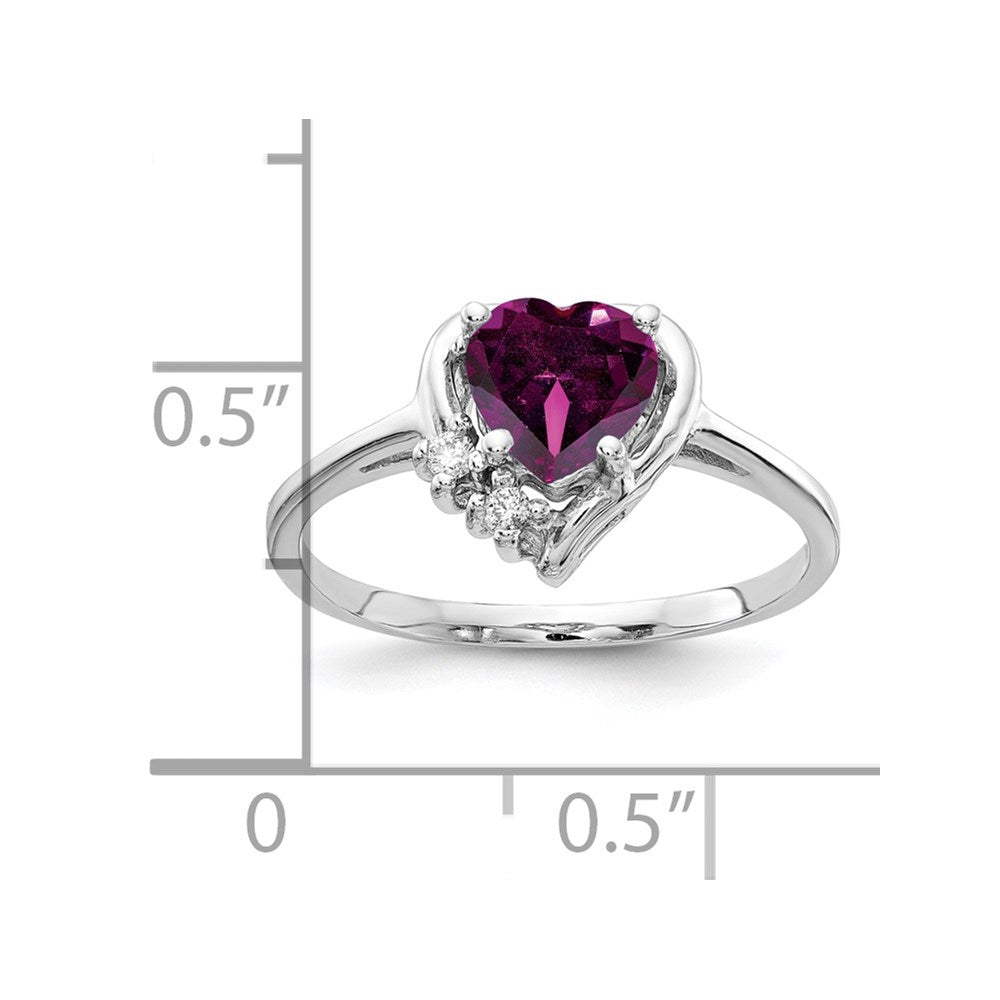 14k White Gold 6mm Heart Rhodolite Garnet AAA Diamond ring