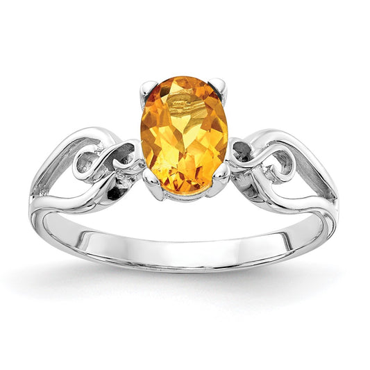 14k White Gold 8x6mm Oval Citrine Checker ring