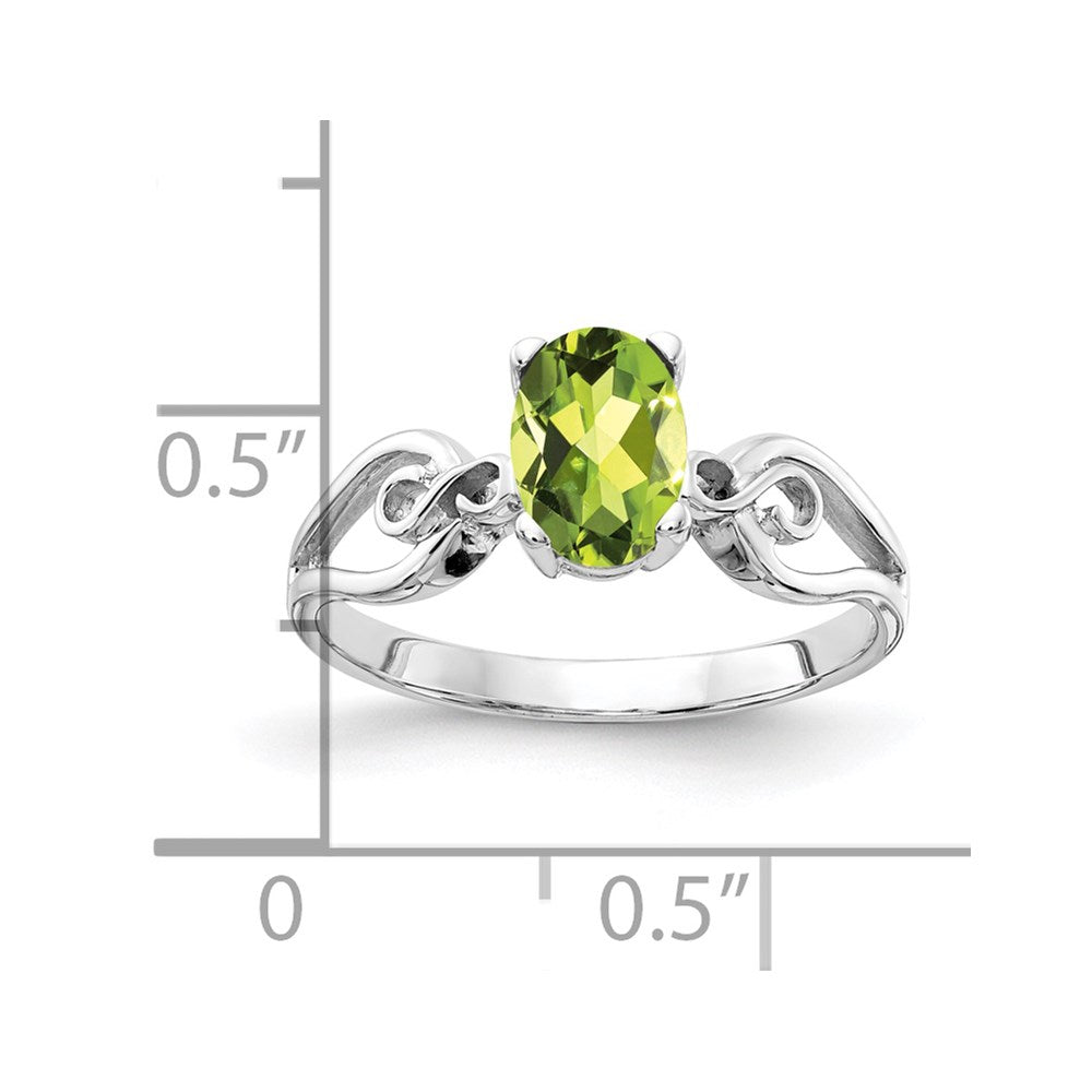 14k White Gold 8x6mm Oval Peridot Checker ring