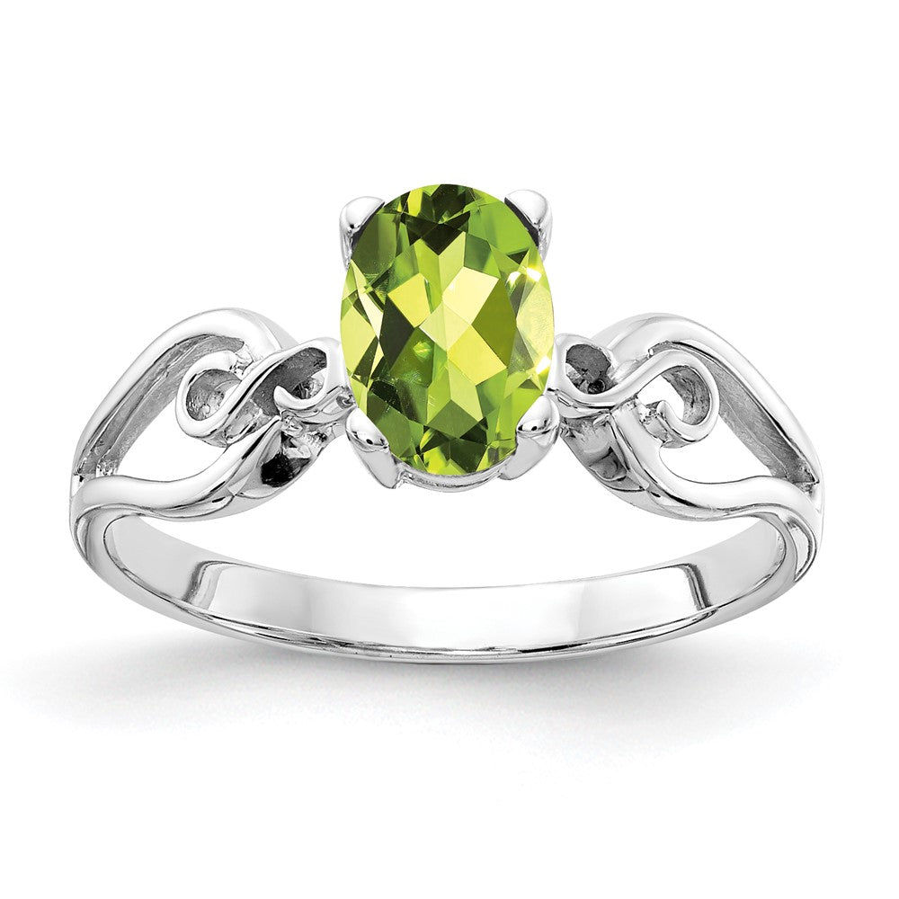 14k White Gold 8x6mm Oval Peridot Checker ring