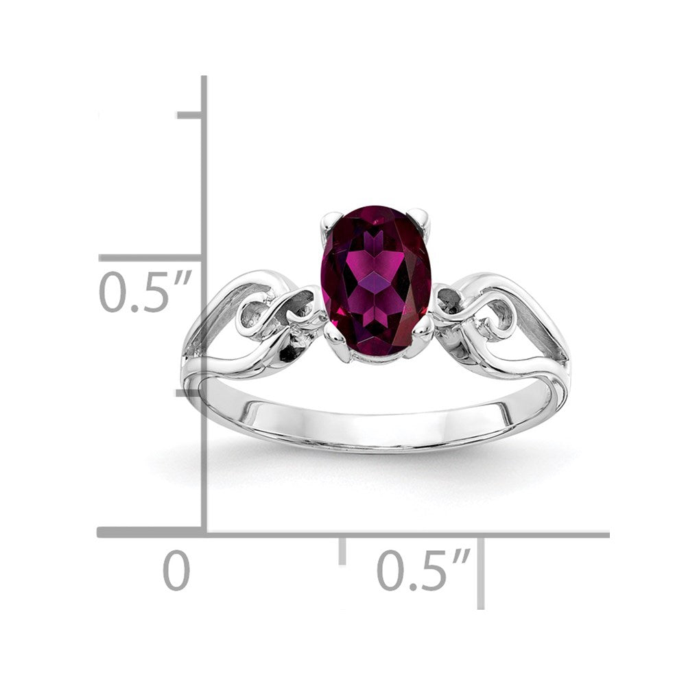 14k White Gold 8x6mm Oval Rhodolite Garnet ring