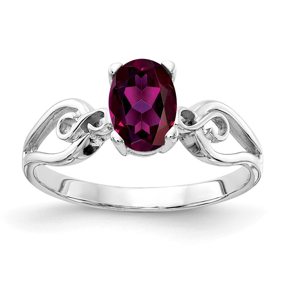 14k White Gold 8x6mm Oval Rhodolite Garnet ring