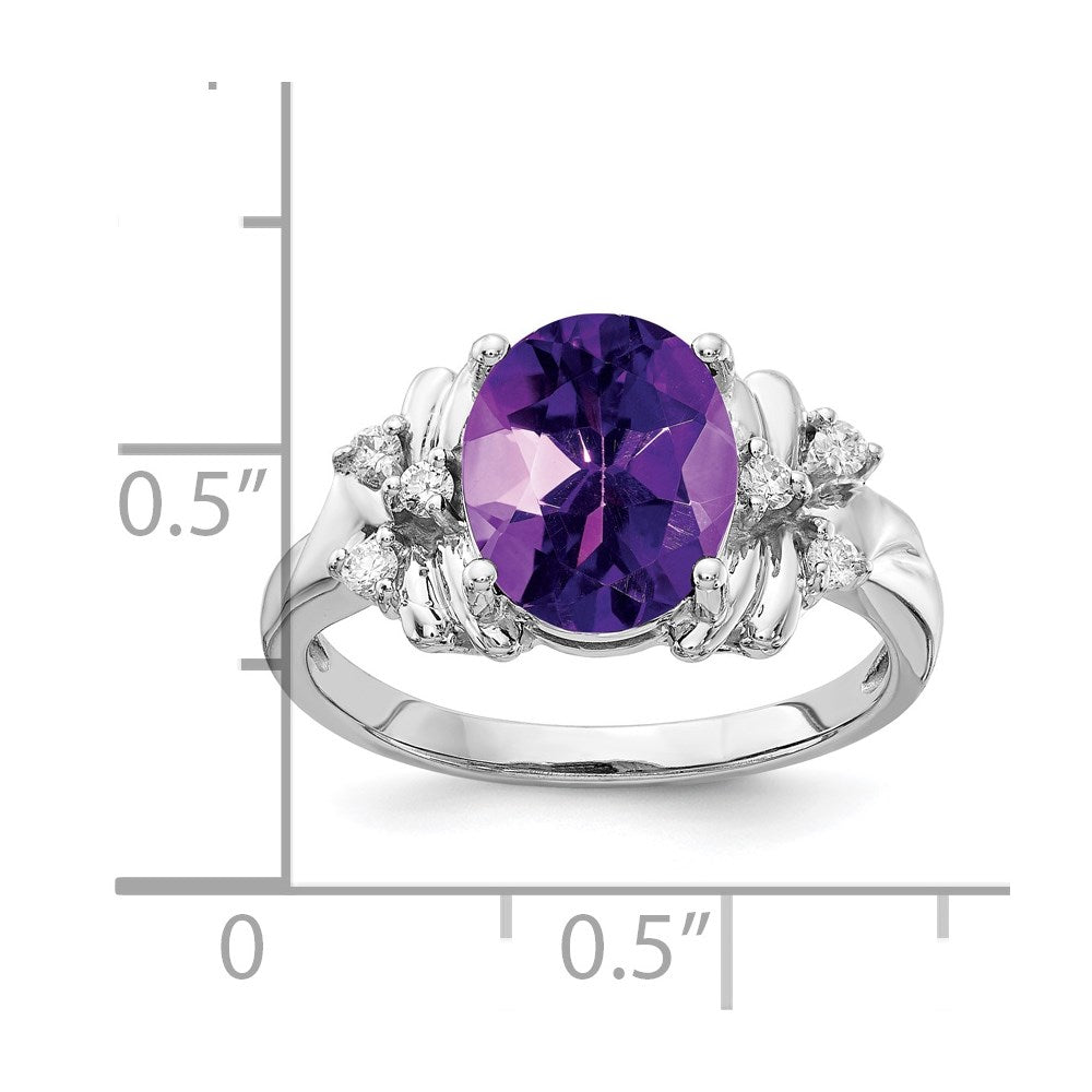 14k White Gold 10x8mm Oval Amethyst VS Diamond ring