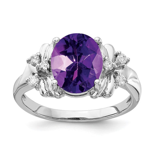 14k White Gold 10x8mm Oval Amethyst AAA Diamond ring