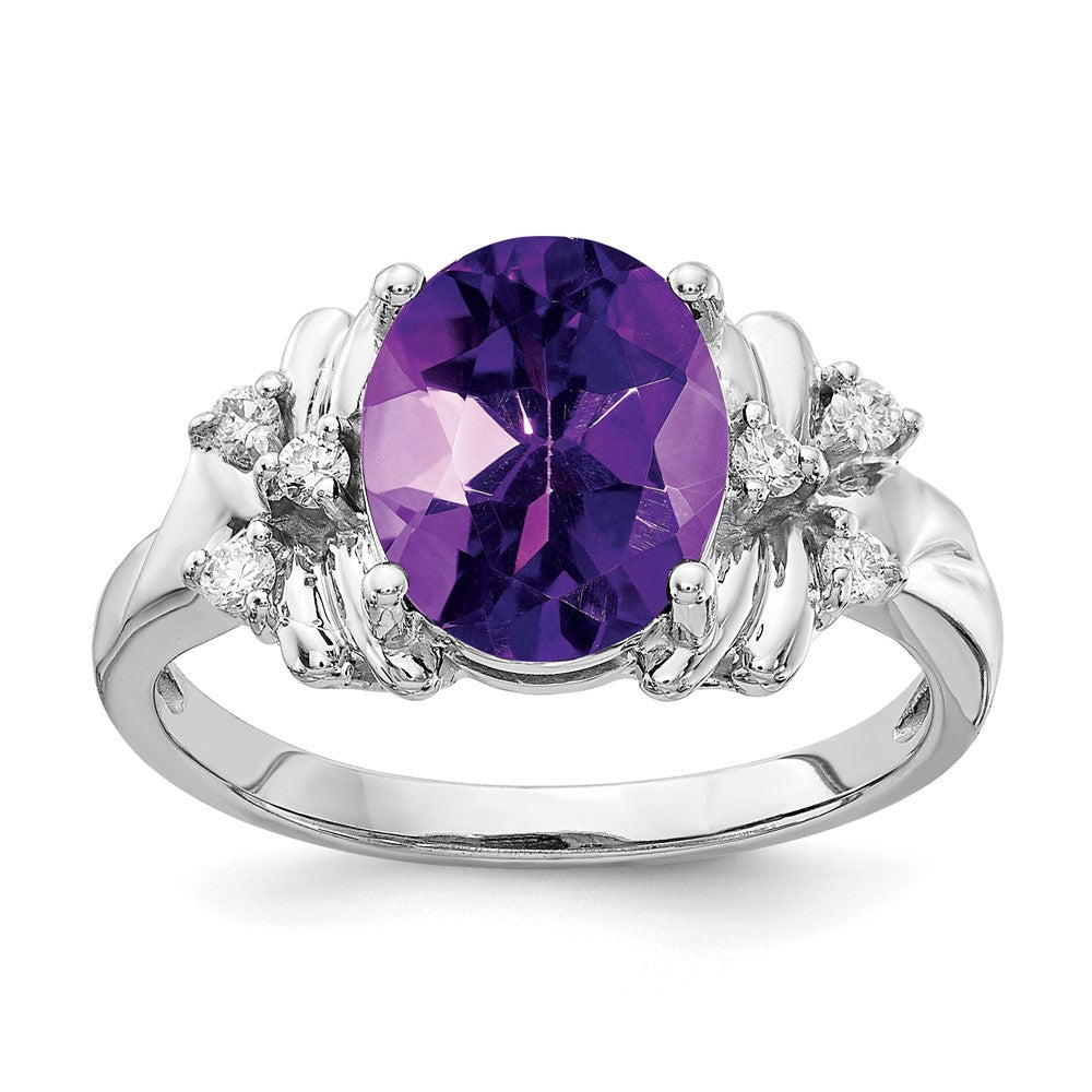 14k White Gold 10x8mm Oval Amethyst Checker AA Diamond ring