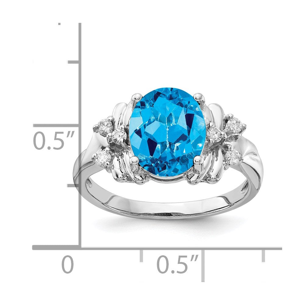 14k White Gold 10x8mm Oval Blue Topaz VS Real Diamond ring