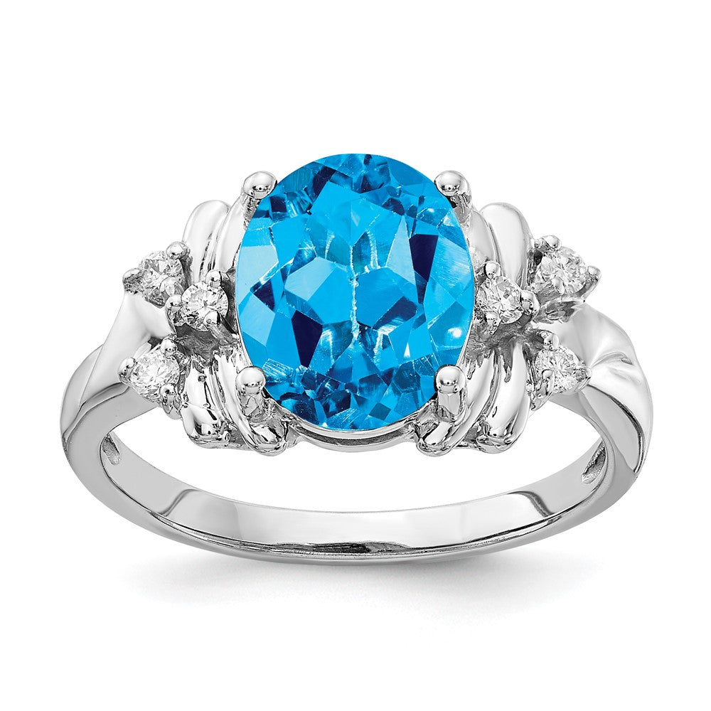 14k White Gold 10x8mm Oval Blue Topaz VS Real Diamond ring