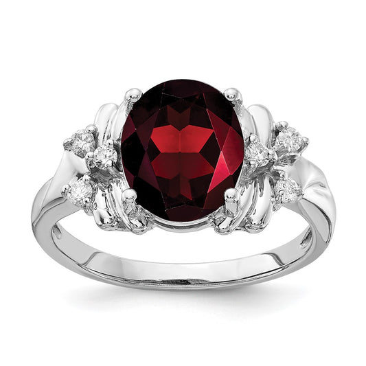 14k White Gold 10x8mm Oval Garnet AAA Real Diamond ring