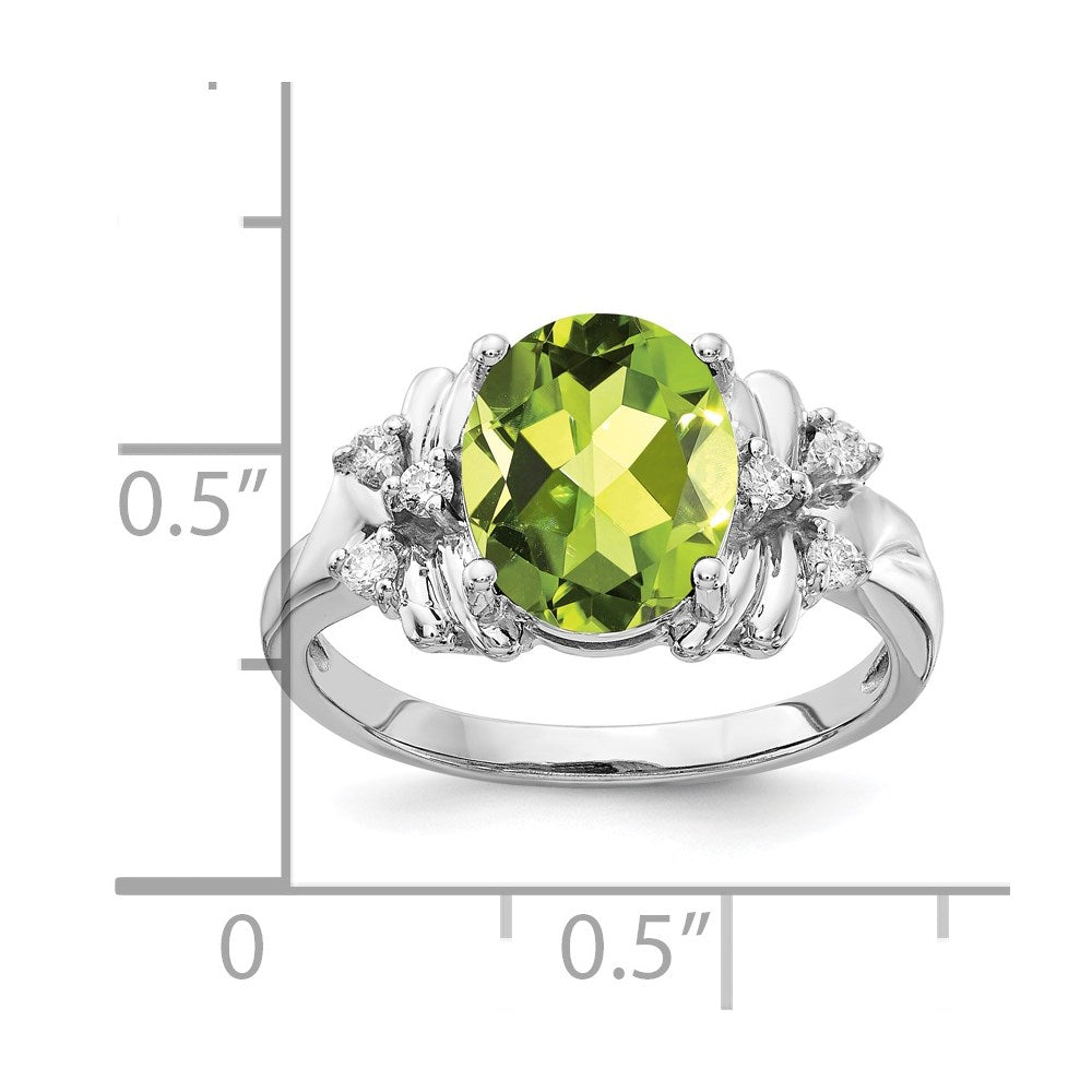 14k White Gold 10x8mm Oval Peridot Checker VS Real Diamond ring