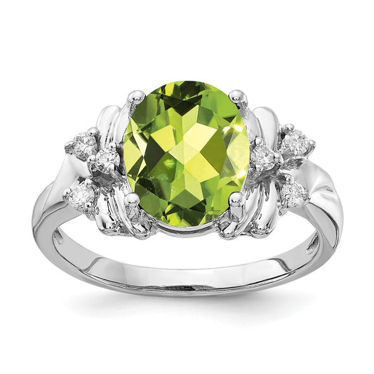 14k White Gold 10x8mm Oval Peridot AA Real Diamond ring