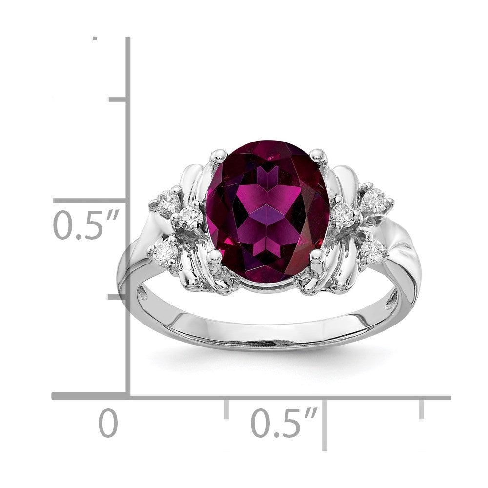 14k White Gold 10x8mm Oval Rhodolite Garnet AAA Diamond ring