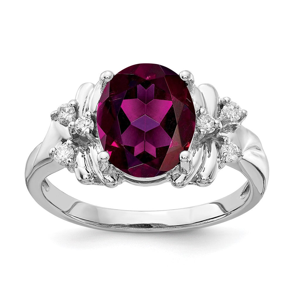 14k White Gold 10x8mm Oval Rhodolite Garnet VS Diamond ring