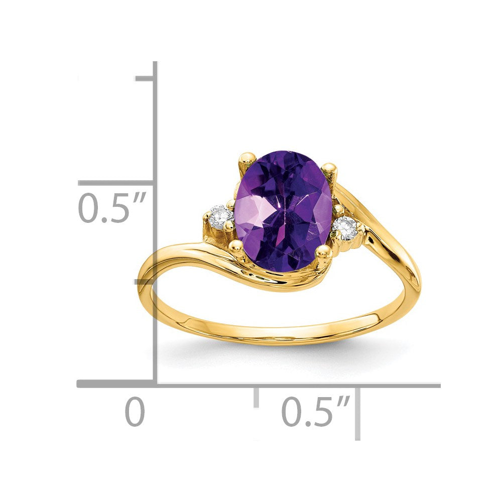 Solid 14k Yellow Gold 8x6mm Oval Simulated Amethyst VS CZ Ring