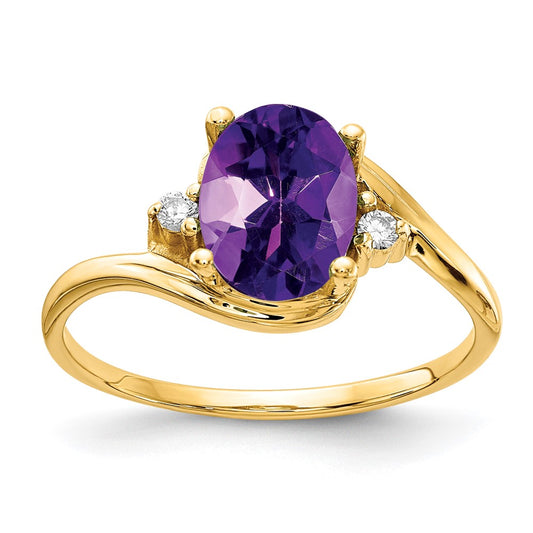 Solid 14k Yellow Gold 8x6mm Oval Simulated Amethyst VS CZ Ring