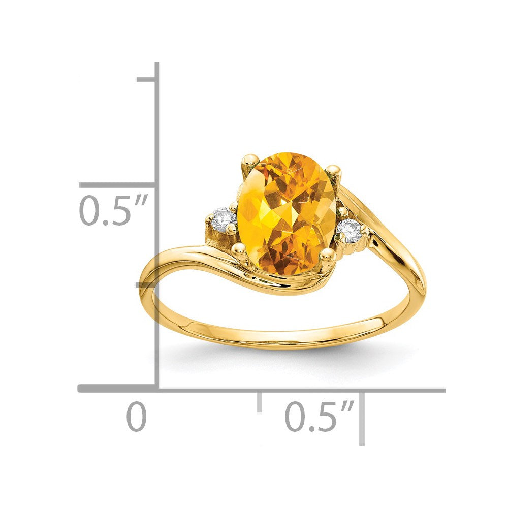 14K Yellow Gold 8x6mm Oval Citrine VS Real Diamond ring