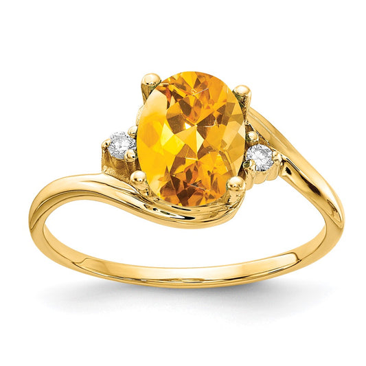 14K Yellow Gold 8x6mm Oval Citrine Checker AA Real Diamond ring