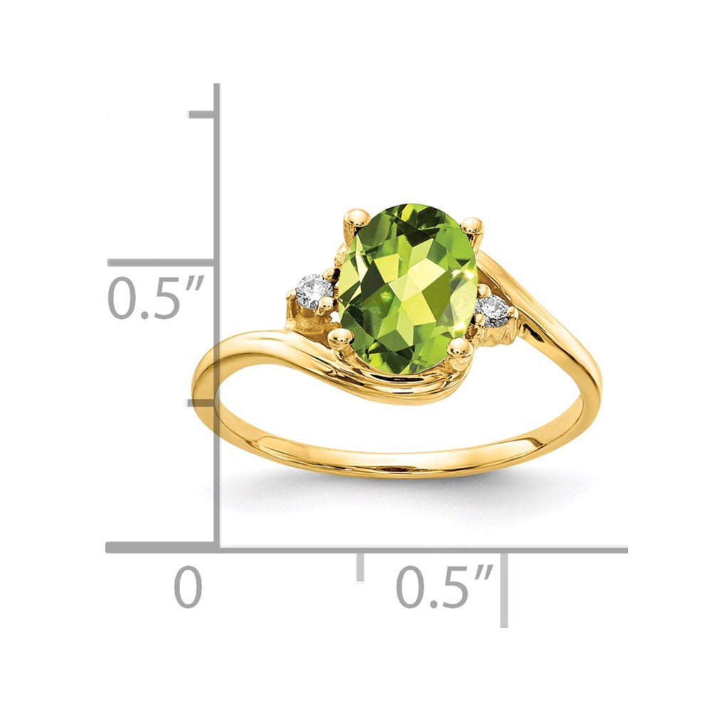 Solid 14k Yellow Gold 8x6mm Oval Simulated Peridot VS CZ Ring