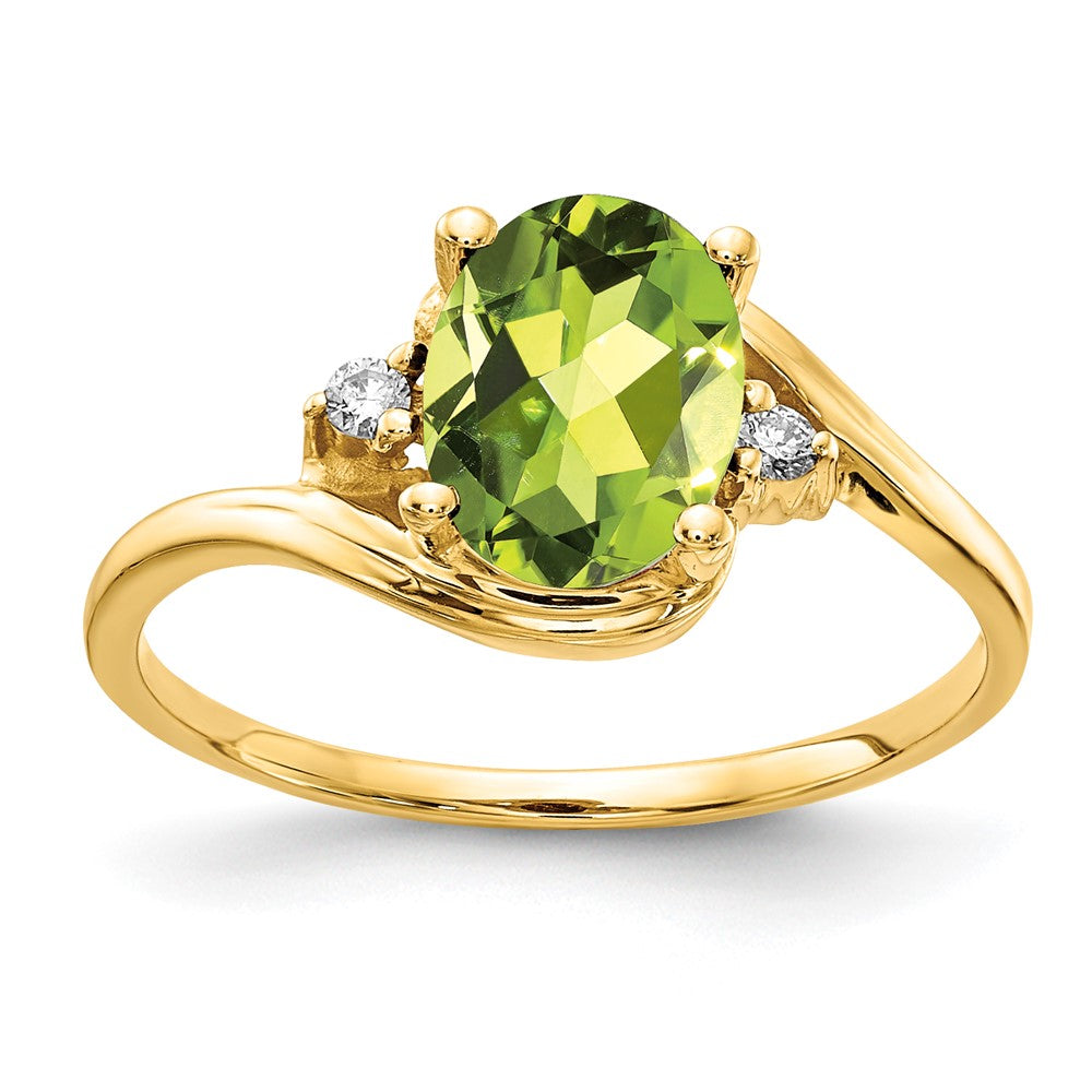 Solid 14k Yellow Gold 8x6mm Oval Simulated Peridot VS CZ Ring