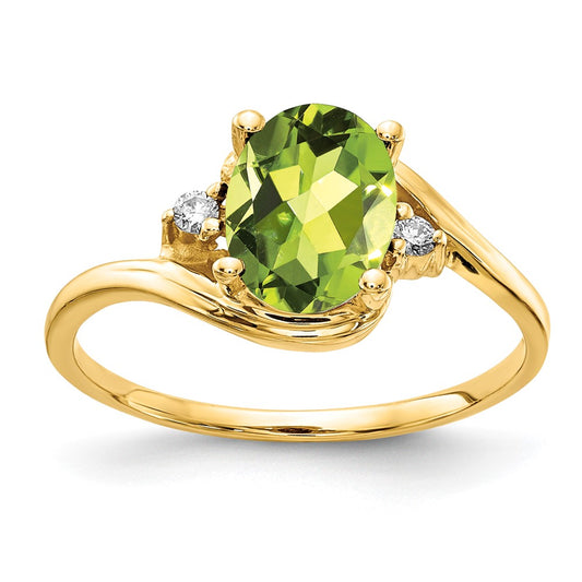 14K Yellow Gold 8x6mm Oval Peridot Checker VS Real Diamond ring